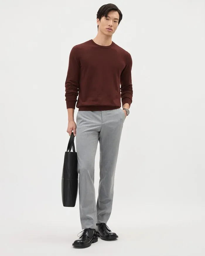 RWandCO Sweaters and Cardigans Solid LongSleeve CrewNeck Sweater Intense Fudge 8211 Men