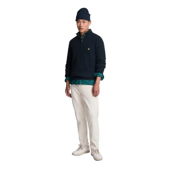 RWandCO Sweatshirts and Hoodies Lyle and Scott 8211 Mens Shaker Stitch Quarter Zip Pullover Dark Blue 8211 Men