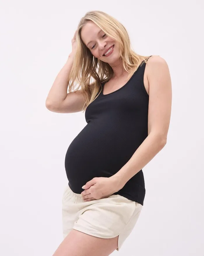 RWandCO Tops Knit Rib CrewNeck Tank Top 8211 Thyme Maternity Black 8211 Women
