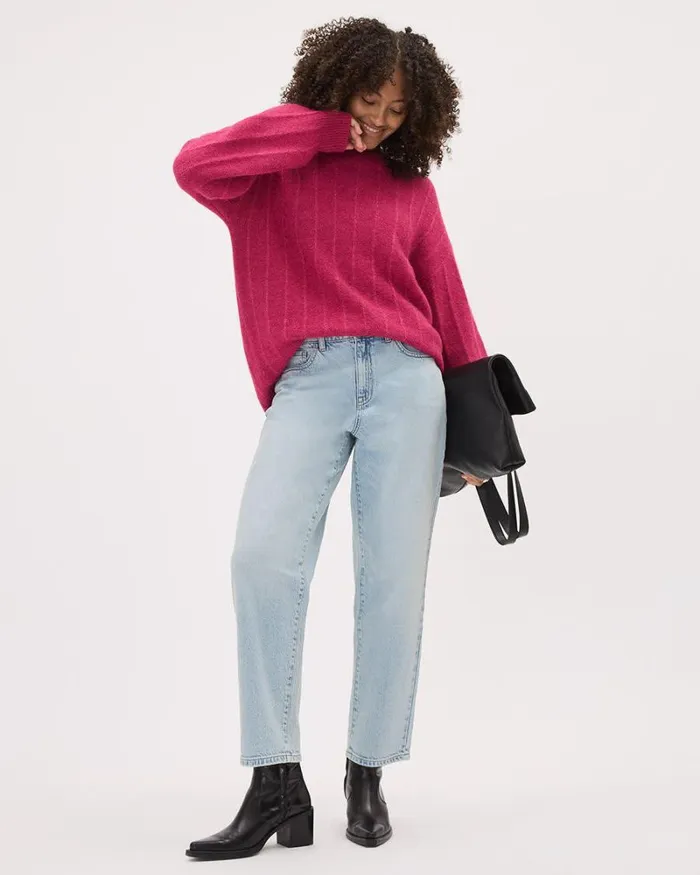 RWandCO Tops LongSleeve CrewNeck AlpacaBlend Sweater Bright Pink 8211 Women