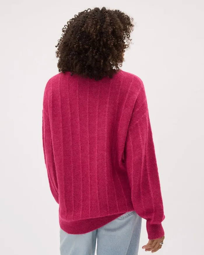 RWandCO Tops LongSleeve CrewNeck AlpacaBlend Sweater Bright Pink 8211 Women