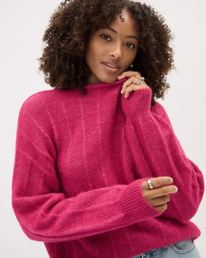RWandCO Tops LongSleeve CrewNeck AlpacaBlend Sweater Bright Pink 8211 Women
