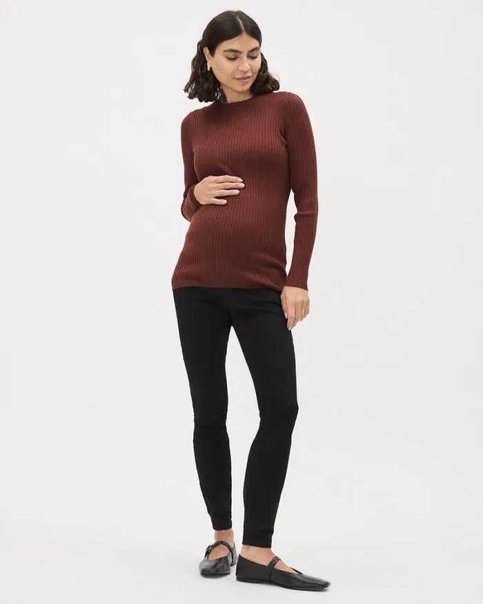 RWandCO Tops LongSleeve CrewNeck Ribbed Tee 8211 Thyme Maternity Rum Raisin 8211 Women