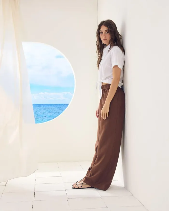 RWandCO Wide Leg Linen MidRise WideLeg Pant Downtown Brown 8211 Women