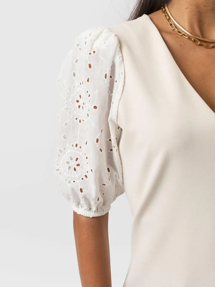 Saint And Sofia Casual Tops Women Tori Puff Sleeve Top 8211 Cream Broderie Cream Broderie