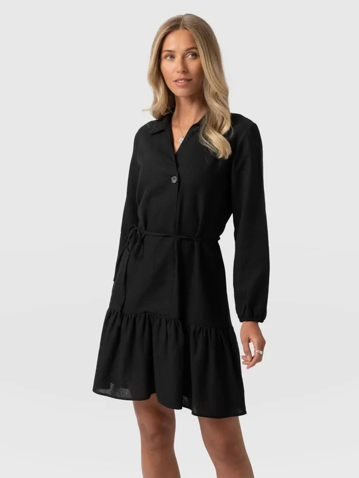 Saint And Sofia Dresses Women Aurelia Mini Linen Dress 8211 Black Black