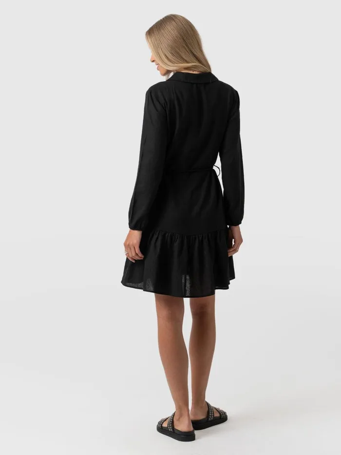 Saint And Sofia Dresses Women Aurelia Mini Linen Dress 8211 Black Black
