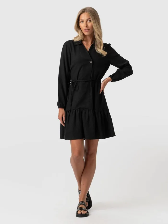 Saint And Sofia Dresses Women Aurelia Mini Linen Dress 8211 Black Black