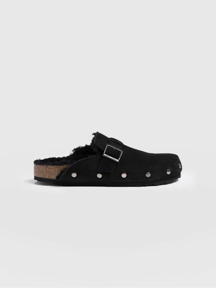 Saint And Sofia Leather Women Studded Clogs 8211 Black Shearling Black Shearling Saint And Sofia Leather Women Studded Clogs 8211 Black Shearling Black Shearling