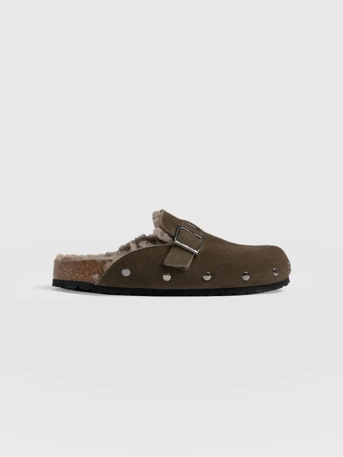 Saint And Sofia Leather Women Studded Clogs 8211 Khaki Shearling Khaki Shearling Saint And Sofia Leather Women Studded Clogs 8211 Khaki Shearling Khaki Shearling