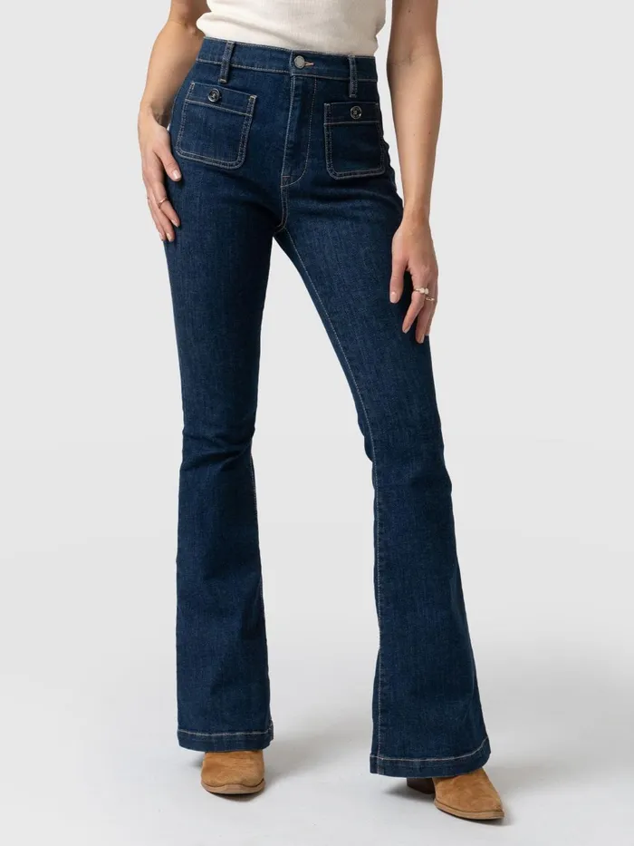 Saint And Sofia Pants Women Bowie Stretch Flare Jeans 8211 Mid Blue Mid Blue