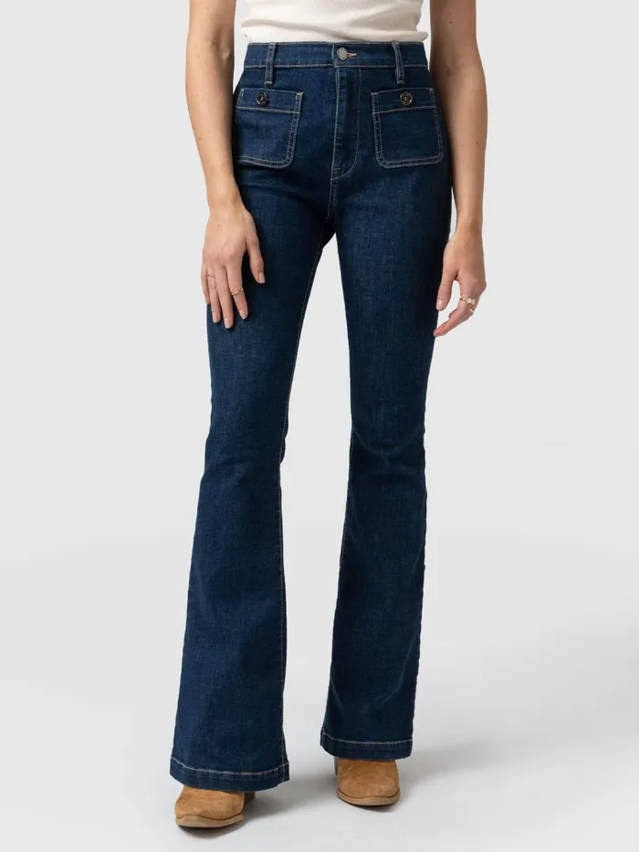 Saint And Sofia Pants Women Bowie Stretch Flare Jeans 8211 Mid Blue Mid Blue