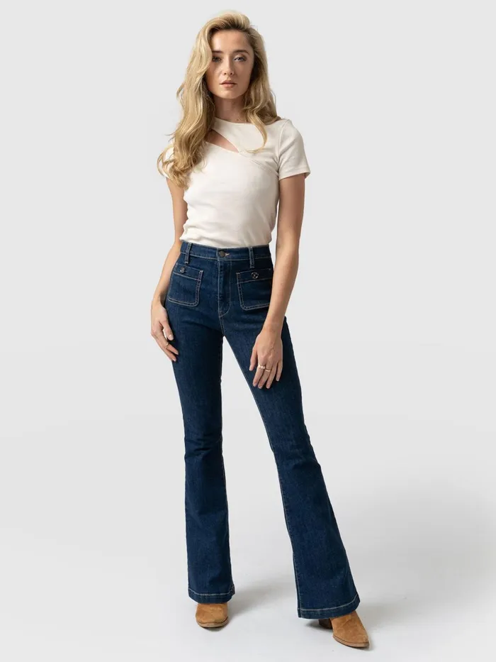 Saint And Sofia Pants Women Bowie Stretch Flare Jeans 8211 Mid Blue Mid Blue
