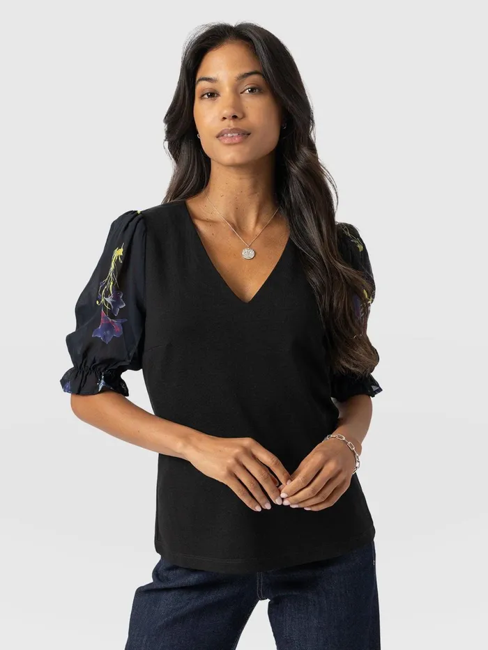 Saint And Sofia TShirts and Tanks Women Tori Puff Sleeve Top 8211 Blue Lily Gardens Blue Lily Gardens