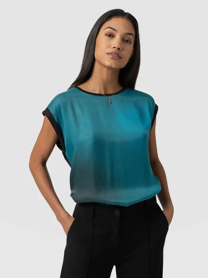 Saint And Sofia TShirts and Tanks Women Turn Up Contrast Tee 8211 Blue Coral Blue Coral