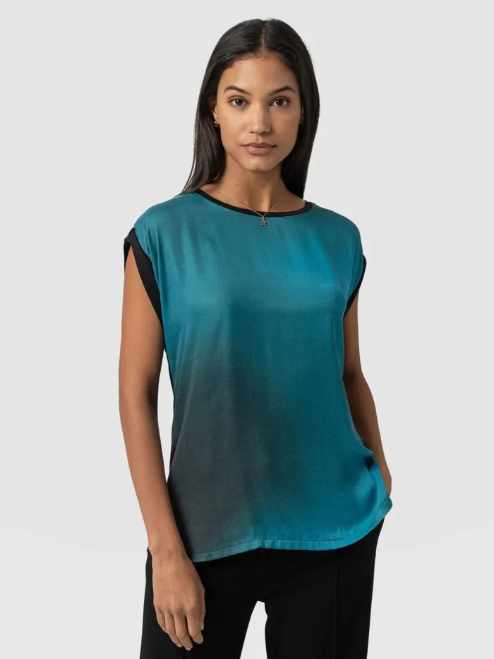Saint And Sofia TShirts and Tanks Women Turn Up Contrast Tee 8211 Blue Coral Blue Coral