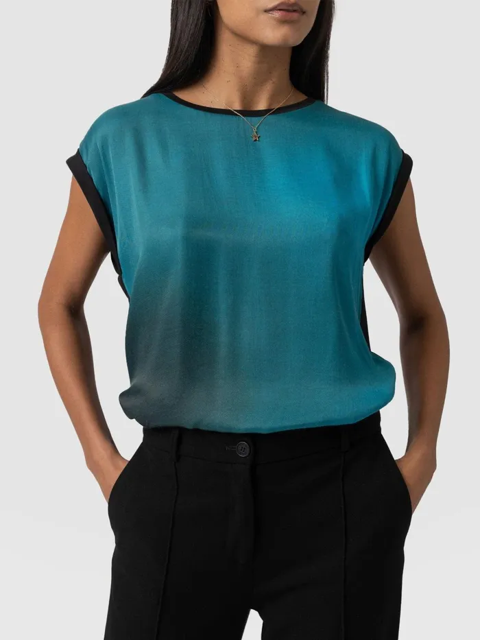 Saint And Sofia TShirts and Tanks Women Turn Up Contrast Tee 8211 Blue Coral Blue Coral