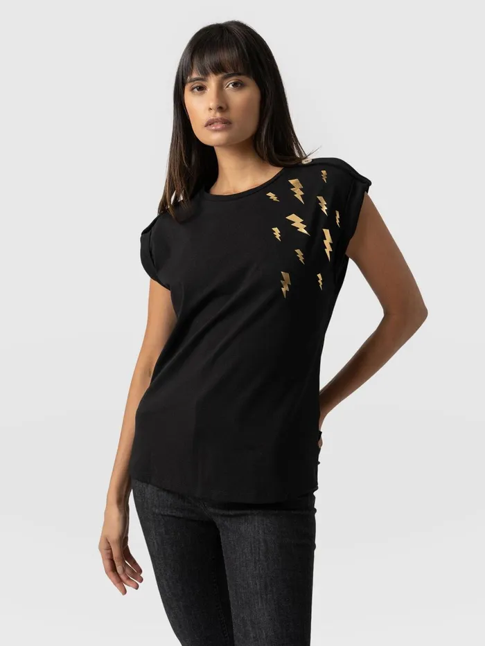 Saint And Sofia TShirts and Tanks Women Turn Up Tee 8211 Black Lightning Black Lightning
