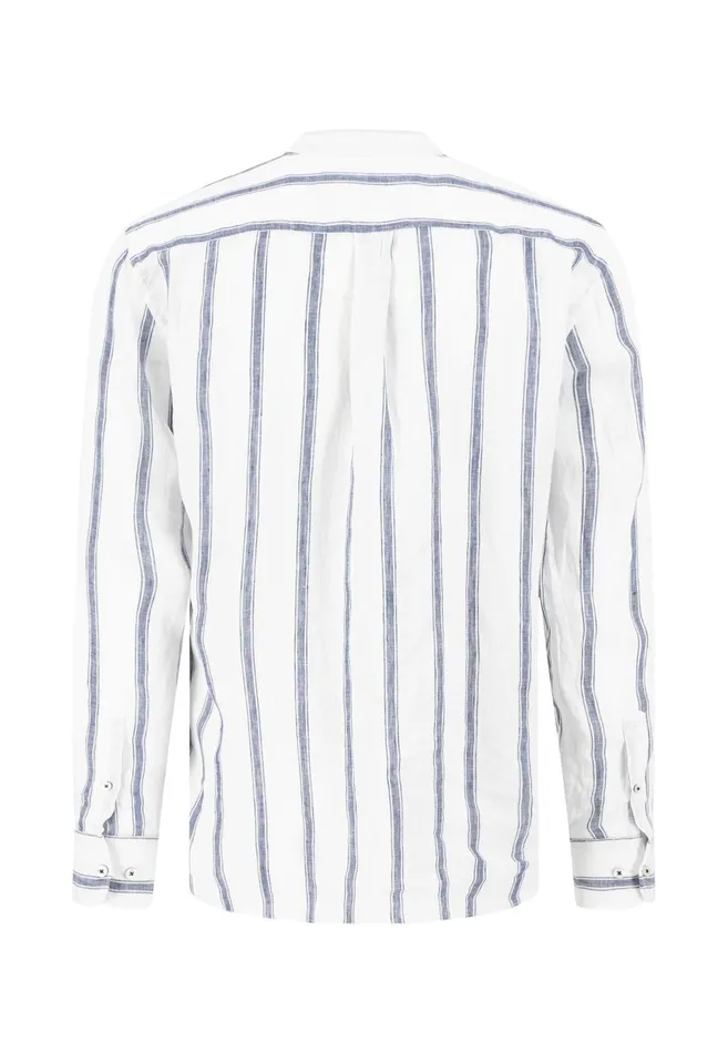 Sale Men FYNCHHATTON Light Linen Shirt With Stand up Collar And Subtle Stripes Whitesummer Breeze