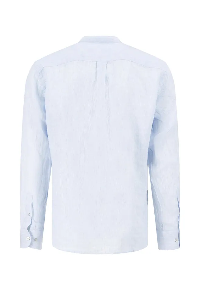 Sale Men FYNCHHATTON Light Linen Shirt With Stand up Collar And Subtle Stripes Whitesummer Breeze