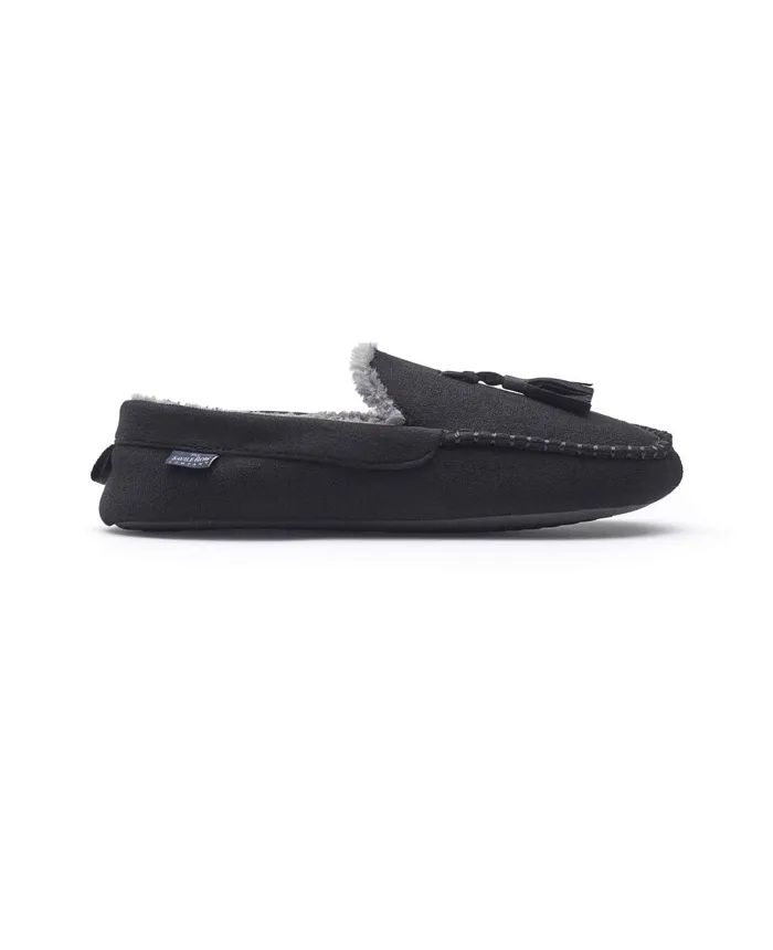 Savile Row Company Black Microsuede Moccasin Slippers Black Men Slippers