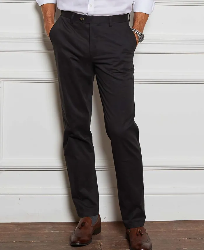 Savile Row Company Black Stretch Cotton Classic Fit Flat Front Chinos Black Men Chinos And Shorts