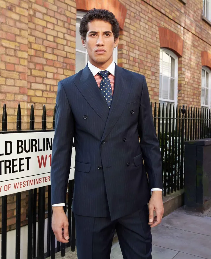 Savile Row Company Navy Stripe DoubleBreasted Suit Men Tailored Suits
