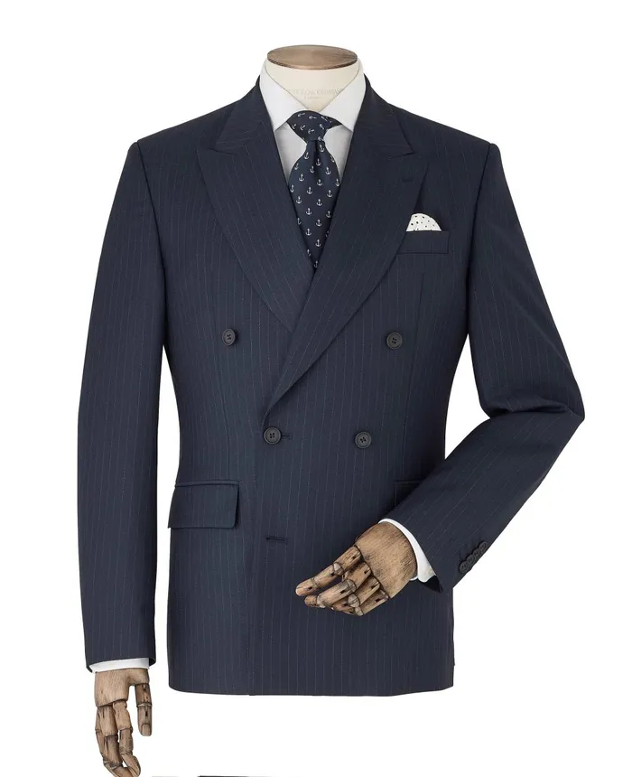 Savile Row Company Navy Stripe DoubleBreasted Suit Men Tailored Suits