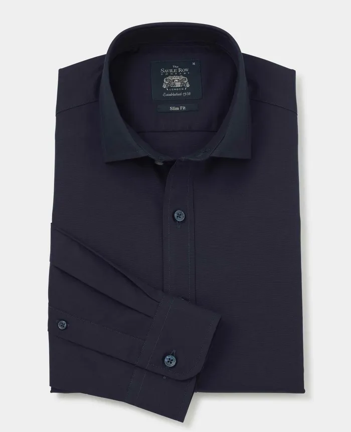 Savile Row Company Navy Twill Slim Fit Smart Casual Shirt 8211 Single Cuff Men Casual Shirts