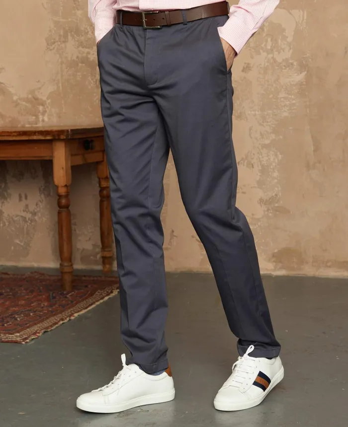Savile Row Company Smoked Navy Stretch Cotton Classic Fit Flat Front Chinos Smoked Navy Men Chinos And Shorts