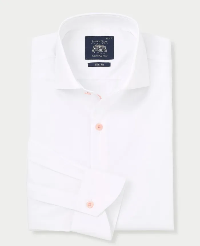 Savile Row Company White Cotton Slim Fit SmartCasual Shirt With Contrast Buttons 8211 Single Cuff Pink Buttons Men Formal Shirts Savile Row Company White Cotton Slim Fit SmartCasual Shirt With Contrast Buttons 8211 Single Cuff Pink Buttons Men Formal Shirts