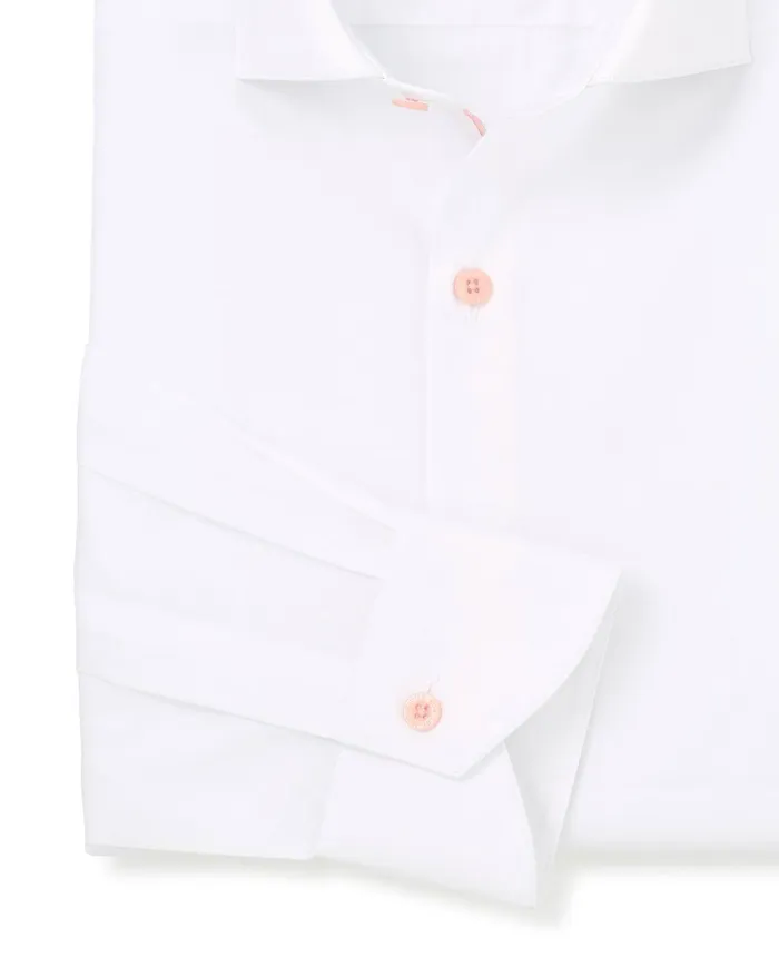 Savile Row Company White Cotton Slim Fit SmartCasual Shirt With Contrast Buttons 8211 Single Cuff Pink Buttons Men Formal Shirts Savile Row Company White Cotton Slim Fit SmartCasual Shirt With Contrast Buttons 8211 Single Cuff Pink Buttons Men Formal Shirts