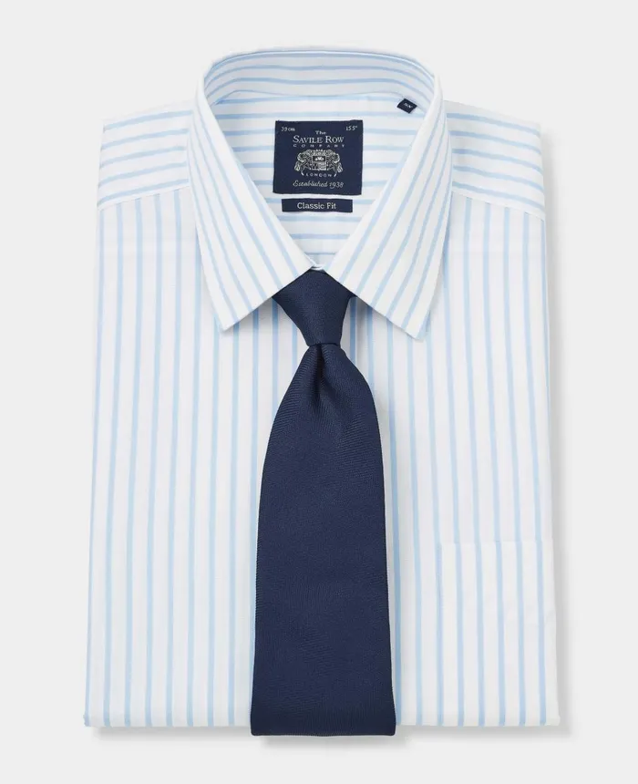 Savile Row Company White Sky Blue Stripe Classic Fit NonIron Shirt 8211 Single Cuff Men NonIron Shirts