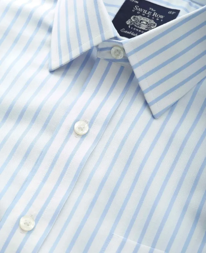 Savile Row Company White Sky Blue Stripe Classic Fit NonIron Shirt 8211 Single Cuff Men NonIron Shirts