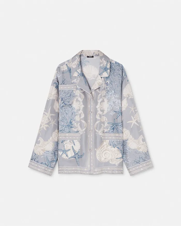 Shirts and Tops Women Versace Barocco Sea Oversized Silk Shirt Blueprint