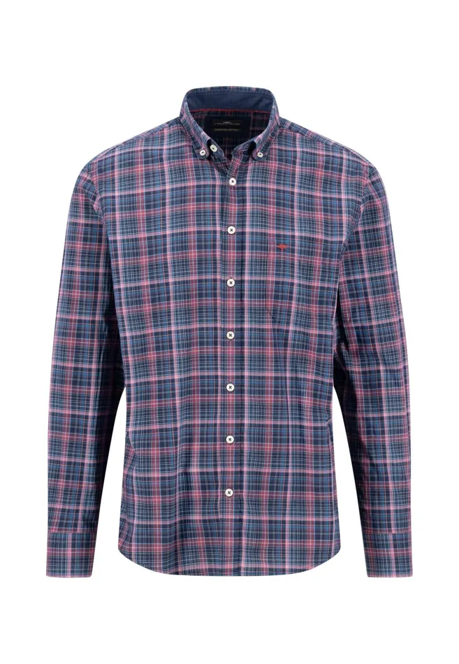 Shirts Men FYNCHHATTON Checked Shirt With Buttondown Collar Hazelvibrant Bluerustruby Red