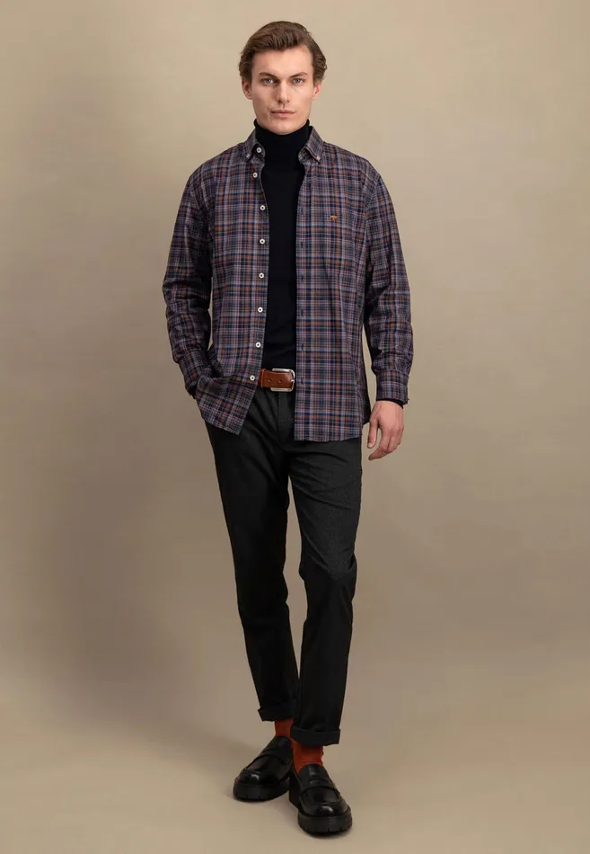Shirts Men FYNCHHATTON Checked Shirt With Buttondown Collar Hazelvibrant Bluerustruby Red