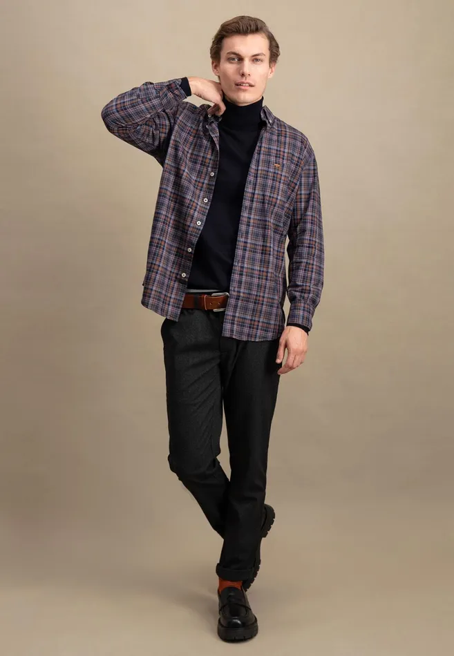 Shirts Men FYNCHHATTON Checked Shirt With Buttondown Collar Hazelvibrant Bluerustruby Red