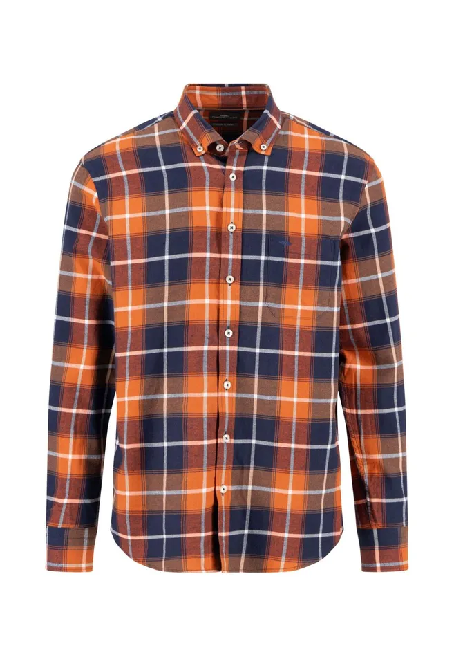 Shirts Men FYNCHHATTON Checked Shirt With Buttondown Collar Winter Whiteflamenavy