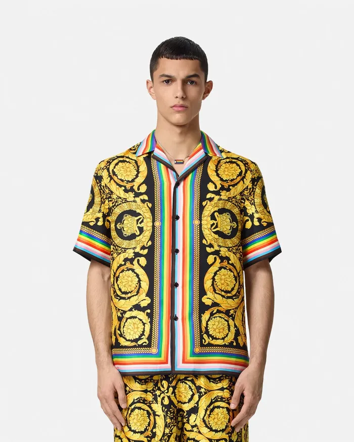 Shirts Men Versace Pride Barocco Silk Shirt Blackprint