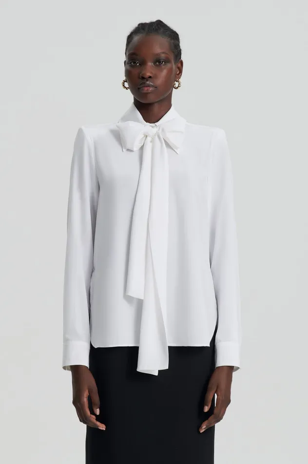 Shirts Scanlan Theodore Women SILK SHOULDER PAD SHIRT WHITE