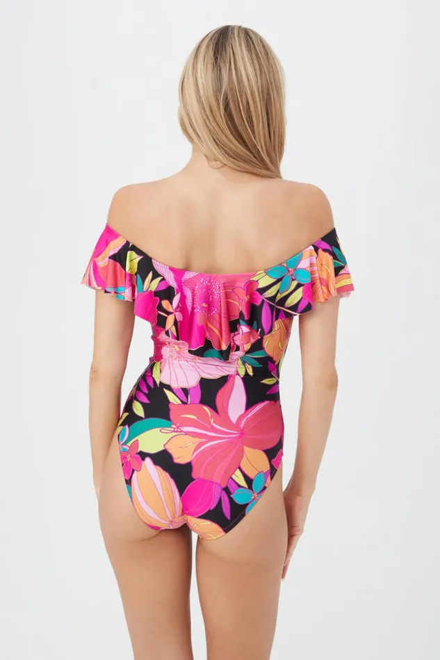 SHOP Trina Turk ONE PIECE SWIMWEAR WOMEN039S SOLAR FLORAL OFF THE SHOULDER RUFFLE ONE PIECE SWIMSUIT