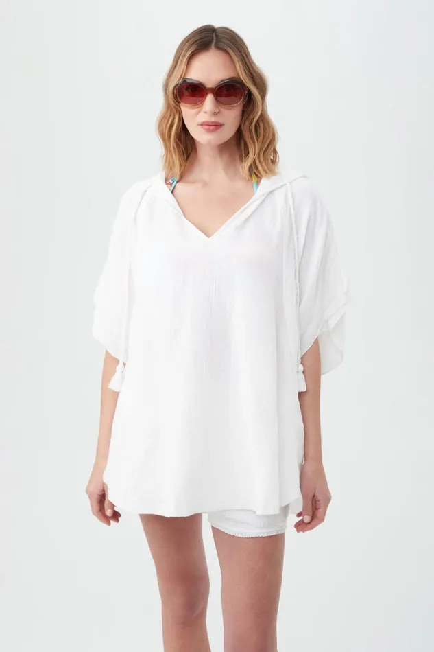 SHOP Trina Turk SWIM COVER UPS WOMEN039S SERENE BUBBLE GAUZE SHORT SLEEVE PONCHO SWIM COVERUP