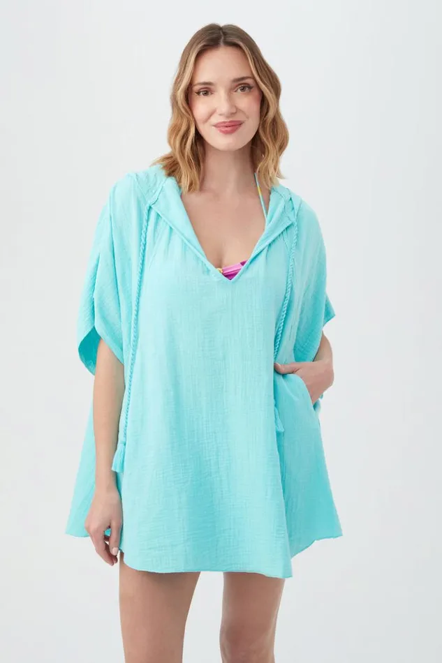 SHOP Trina Turk SWIM COVER UPS WOMEN039S SERENE BUBBLE GAUZE SHORT SLEEVE PONCHO SWIM COVERUP