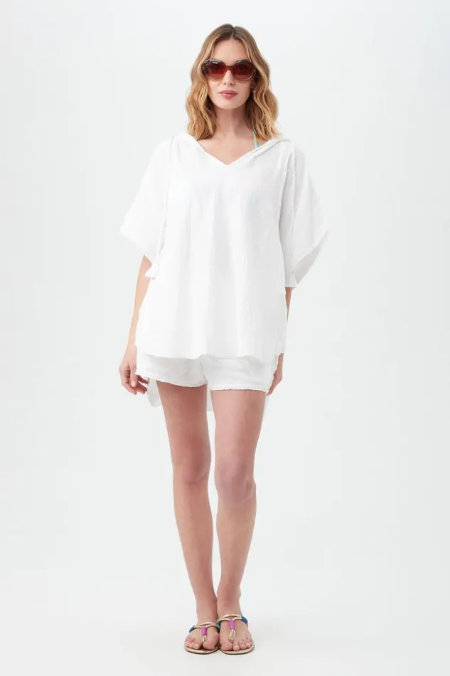 SHOP Trina Turk SWIM COVER UPS WOMEN039S SERENE BUBBLE GAUZE SHORT SLEEVE PONCHO SWIM COVERUP