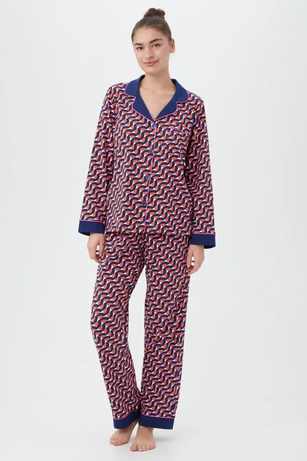 SHOP Trina Turk WOMEN039S SLEEPWEAR GEO RAINBOW WOMEN039S LONG SLEEVE LONG PANT JERSEY PJ SET