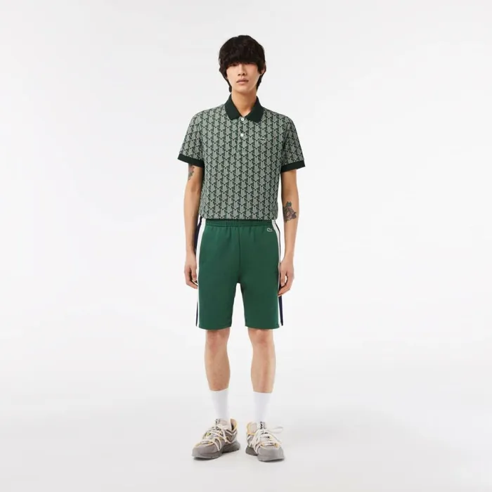 Shorts and Swim Men Lacoste Mens Brushed Fleece Colorblock Shorts Green Navy Blue White Wn7