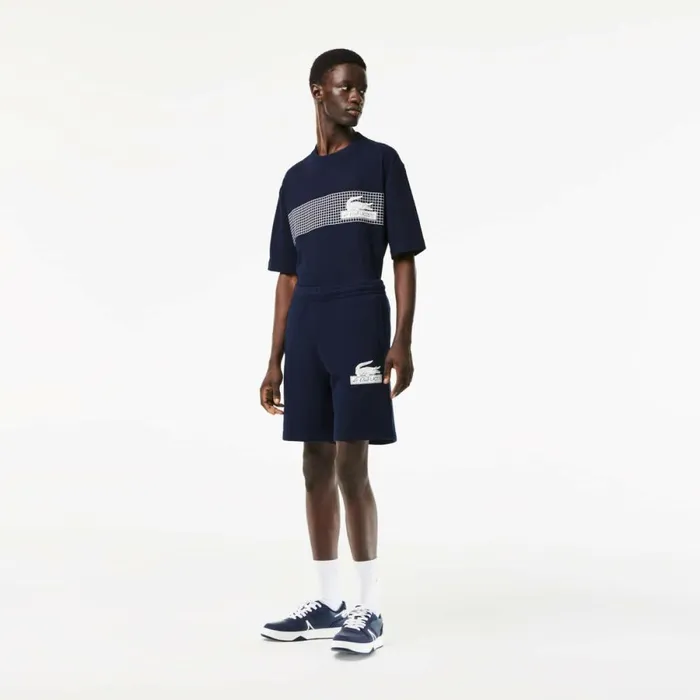 Shorts and Swim Men Lacoste Mens Unbrushed Organic Cotton Fleece Shorts Navy Blue 166