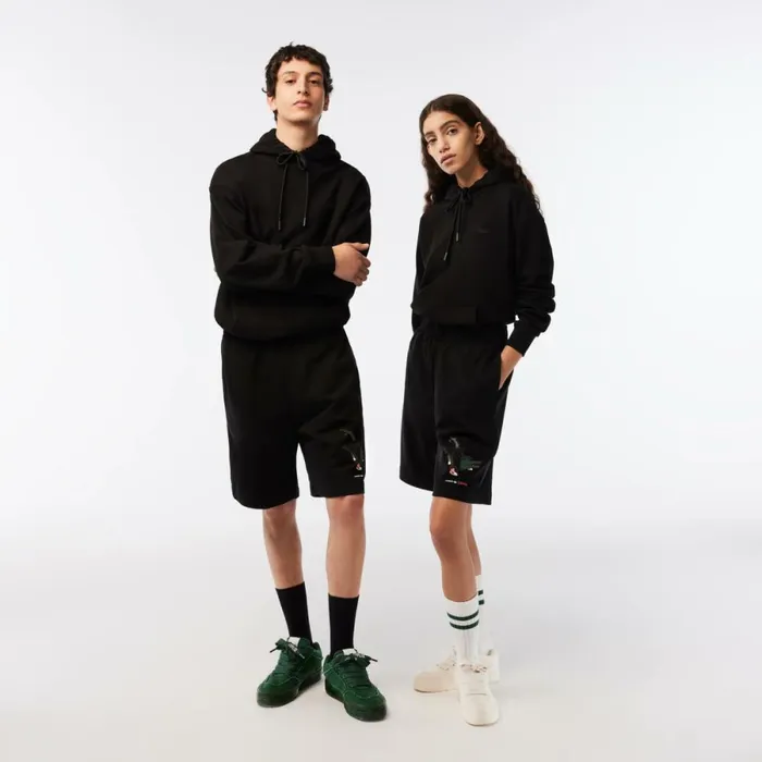 Shorts and Swim MenWomen Lacoste Unisex Lacoste X Netflix Organic Cotton Fleece Shorts Black 031