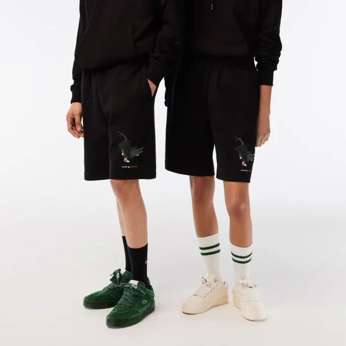 Shorts and Swim MenWomen Lacoste Unisex Lacoste X Netflix Organic Cotton Fleece Shorts Black 031